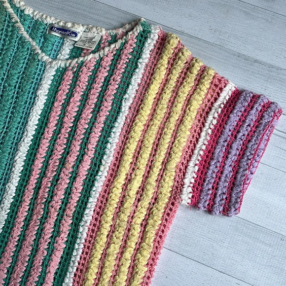 Vintage Crochet Multi Color Short Sleeve Top Size S - Picture 3 of 4